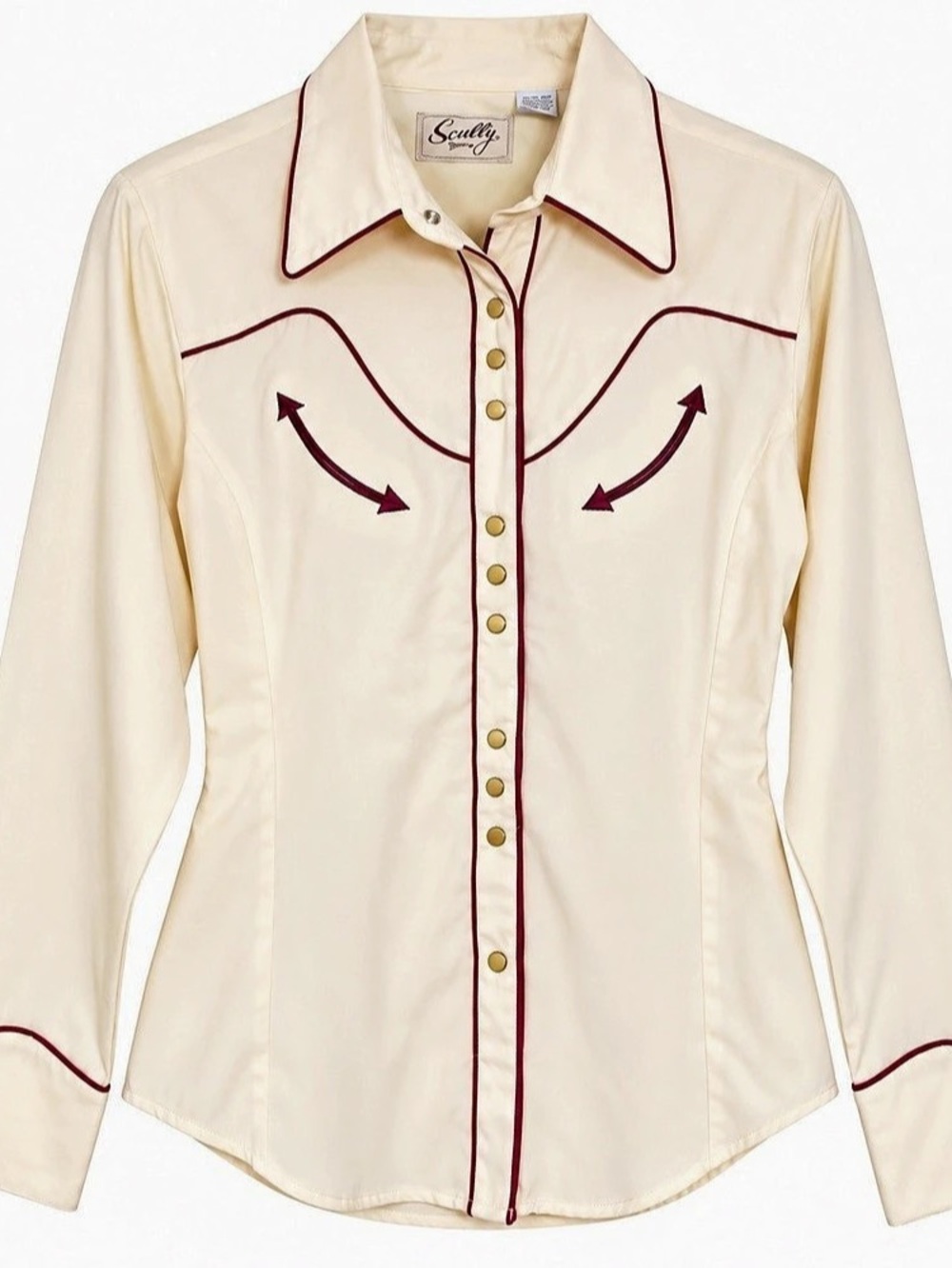 Scully PL-620 Western Piped Button Down in Cream Large